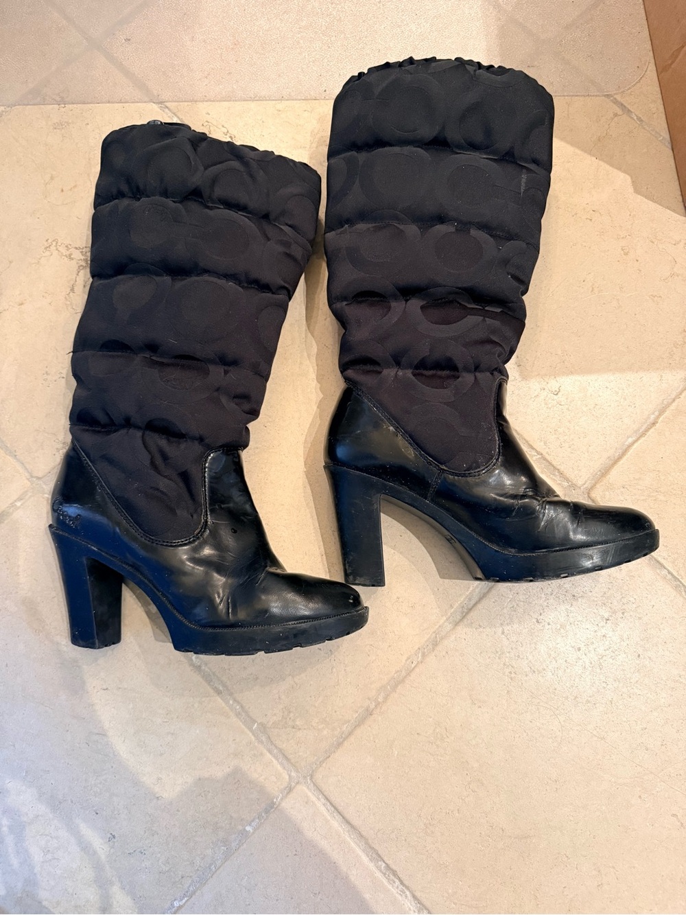 Coach Black Quilted Shaft High Heel Winter Boots